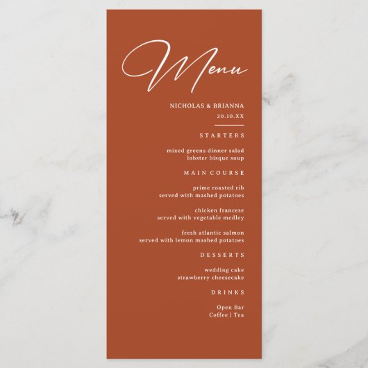 Herfst Terracotta Trouwmenu Menu (Voorkant)