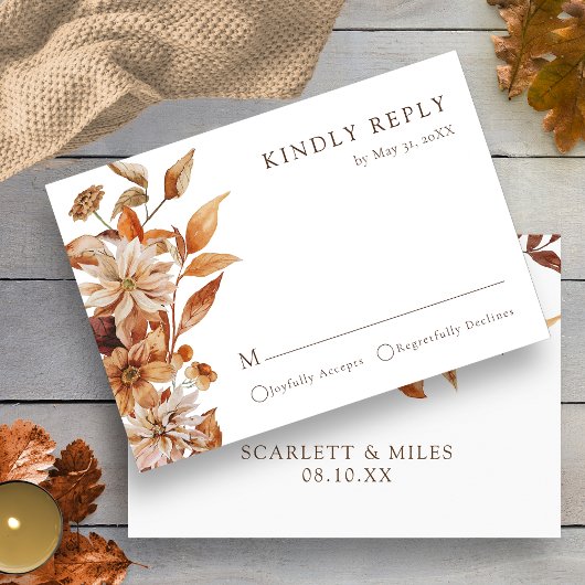 Herfst Terracotta Waterverf Floral Wedding RSVP Kaartje
