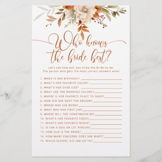 Herfst terracotta Wie weet de bruid beste spel (Voorkant)