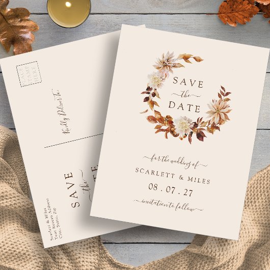 Herfst Terracotta Wreath Wedding Save the Dates Aankondigingskaart