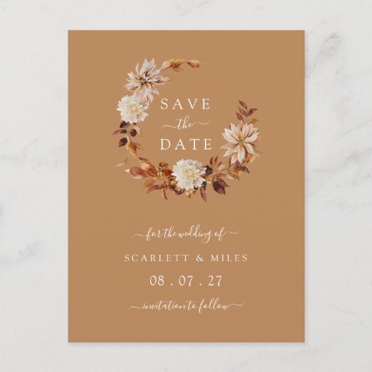 Herfst Terracotta Wreath Wedding Save the Dates Aankondigingskaart (Voorkant)