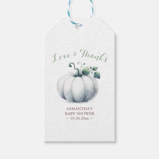 Herfst Th Waterverf White Pumpkin Cadeaulabel (Voorkant)