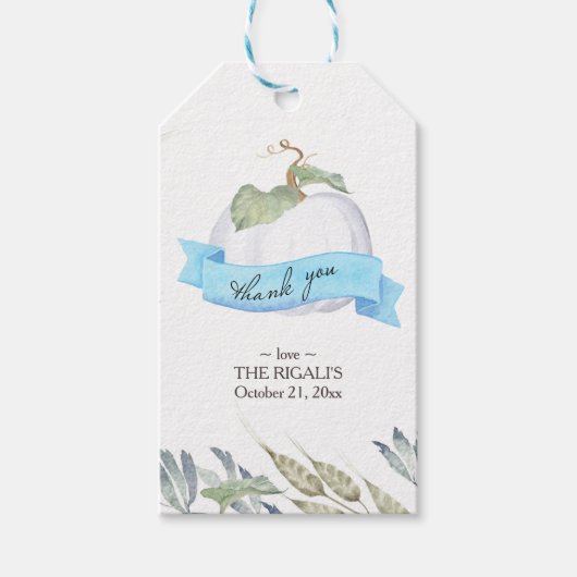 Herfst Th Waterverf White Pumpkin Cadeaulabel (Voorkant)