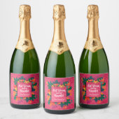 Herfst Thanksgiving Bladeren op Heet Roze Sparkling Wijnetiket (Flessen)