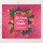 Herfst Thanksgiving Bladeren op Heet Roze Sparkling Wijnetiket (Enkel label)