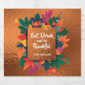 Herfst Thanksgiving Bladeren op Koper Sparkling Wijnetiket (Enkel label)