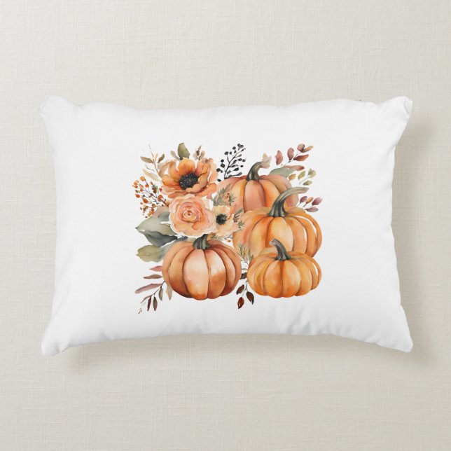 Herfst Thanksgiving Boho waterverf Pompoen Bloemen Accent Kussen (Voorkant)
