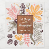 Herfst Thanksgiving Botanicals Wijn Etiket (Enkel label)