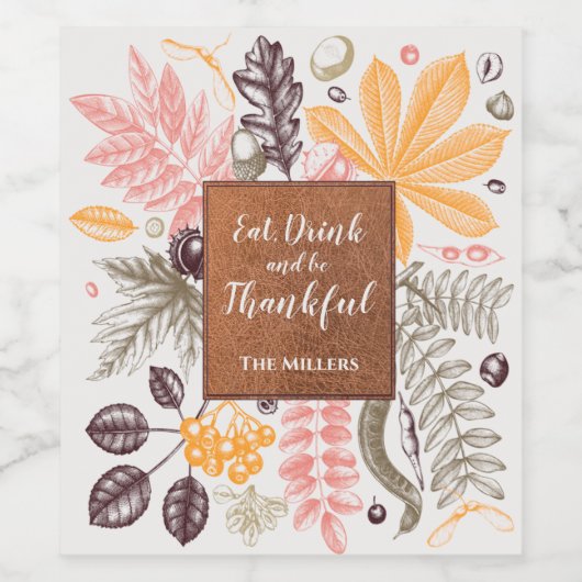 Herfst Thanksgiving Botanicals Wijn Etiket (Enkel label)