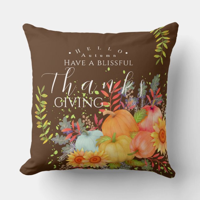 Herfst Thanksgiving Bruin Kussen (Voorkant)