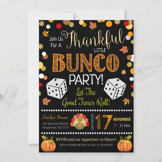 Herfst Thanksgiving Bunco feestuitnodiging Kaart (Voorkant)