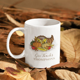 Herfst Thanksgiving Cornucopia gepersonaliseerd Koffiemok