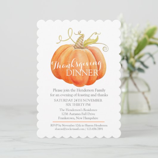 Herfst Thanksgiving diner uitnodigen waterverf pom Kaart (Staand voorkant)