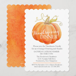 Herfst Thanksgiving diner uitnodigen waterverf pom Kaart