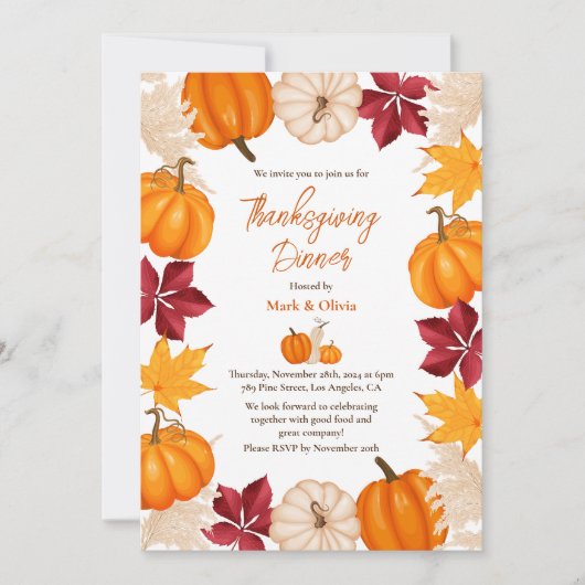 Herfst Thanksgiving Dinner Invitation met Pompoen Kaart (Voorkant)
