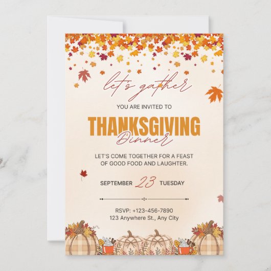 Herfst Thanksgiving Dinner Uitnodiging (Voorkant)