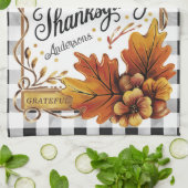 Herfst Thanksgiving Eikenloof Gingham Custom Theedoek (Gevouwen)