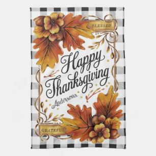 Herfst Thanksgiving Eikenloof Gingham Custom Theedoek