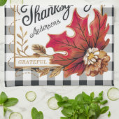 Herfst Thanksgiving esdoorn verlaat Gingham Custom Theedoek (Gevouwen)