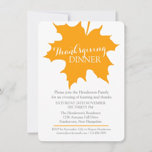 Herfst Thanksgiving esdoornblad Dineruitnodiging Kaart (Voorkant)