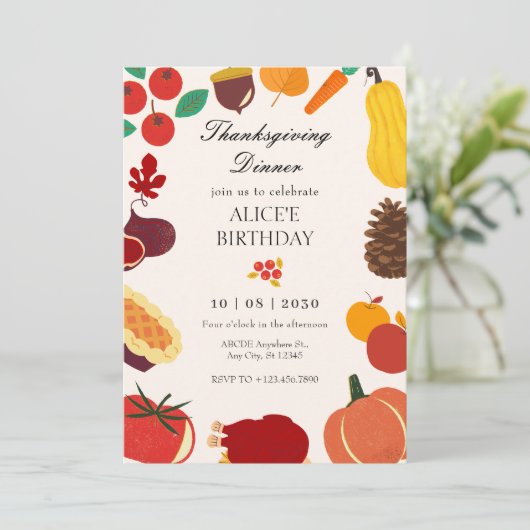 Herfst Thanksgiving eten uitnodiging (Staand voorkant)