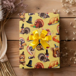 Herfst Thanksgiving Kalkoen Dieren Taart Cadeaupapier