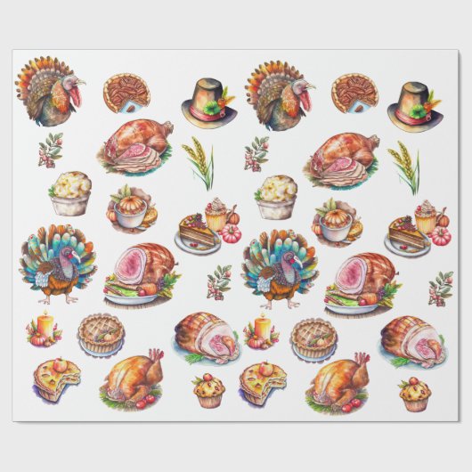 Herfst Thanksgiving kalkoen diner eten  Cadeaupapier (Vlak)