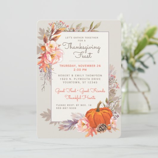 herfst | Thanksgiving Oogst botanische uitnodiging (Staand voorkant)