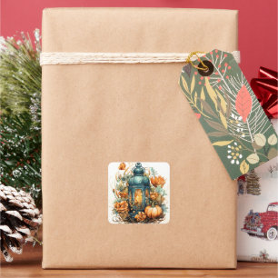 Herfst Thanksgiving Pompoen Lantaarn Oogst Vierkante Sticker