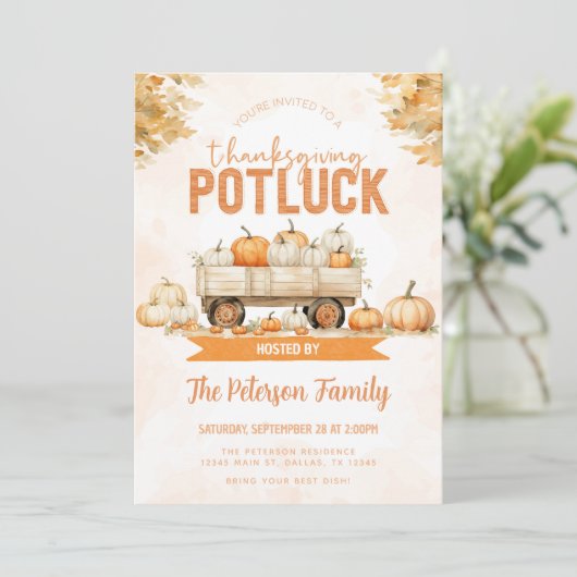 Herfst Thanksgiving Potluck Dinner Party Uitnodigi Kaart (Staand voorkant)