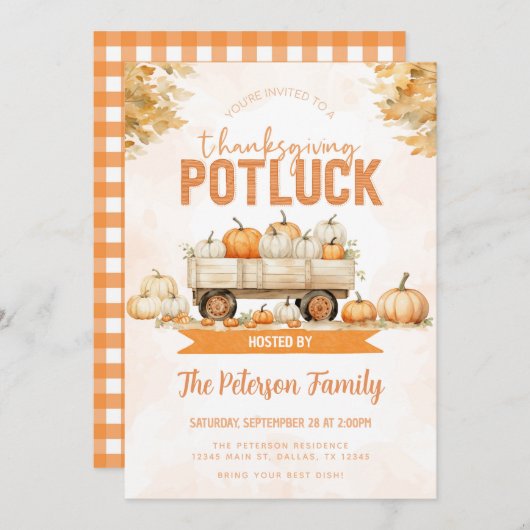 Herfst Thanksgiving Potluck Dinner Party Uitnodigi Kaart (Voorkant / Achterkant)