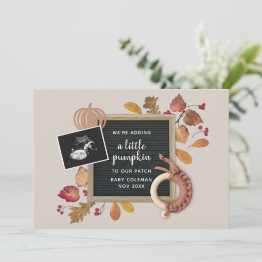 Herfst Thanksgiving Pumpkin Baby Zwangerschap Zwan Aankondiging (Staand voorkant)