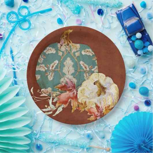 Herfst Thanksgiving Pumpkin Scroll Pattern Leaf Ar Papieren Bordje (Feest)