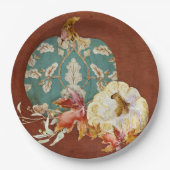Herfst Thanksgiving Pumpkin Scroll Pattern Leaf Ar Papieren Bordje (Voorkant)