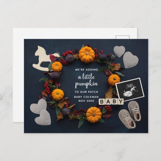 Herfst Thanksgiving Pumpkin Zwangerschap Rond Baby Feestdagenkaart (Voorkant / Achterkant)