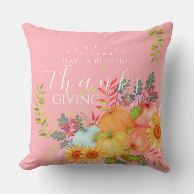 Herfst Thanksgiving Roze Kussen (Voorkant)