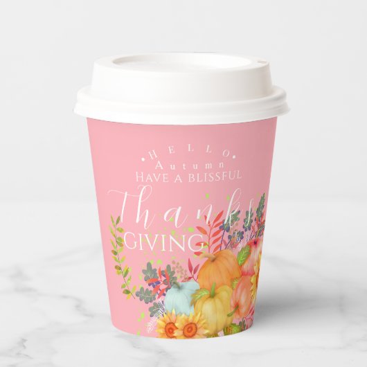 Herfst Thanksgiving Roze papieren bekers (Voorkant)