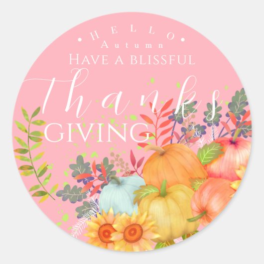 Herfst Thanksgiving Roze Ronde Sticker (Voorkant)