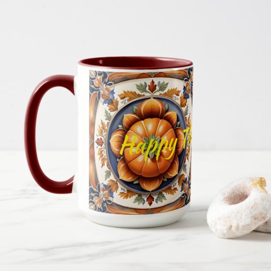 Herfst Thanksgiving Trendy pompoen Collectie Mok (Met donut)