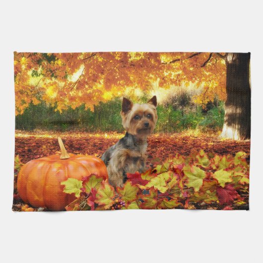 Herfst Thanksgiving - Tucker - Yorkie Theedoek (Horizontaal)