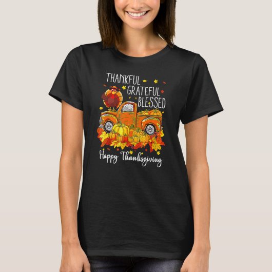 Herfst Thanksgiving Turkije Pilgrim dankbaar dankb T-shirt (Voorkant)
