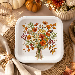 Herfst Thanksgiving-vergaderingen Herfstbloemen Papieren Bordje