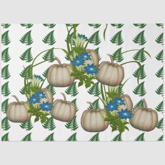 Herfst Thanksgiving White Pumpkins Flora Artwork Tissuepapier (Voorkant)