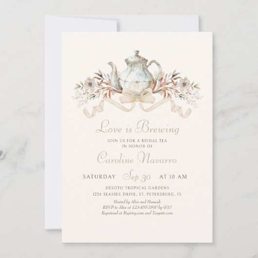 Herfst Theepot Bruids Tea Party Douche Kaart (Voorkant)