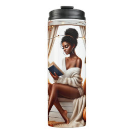  HERFST THEMA AFRO-AMERIKAANSE VROUW LEZEN THERMOSBEKER