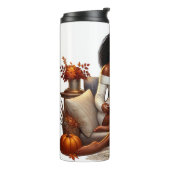 HERFST THEMA AFRO-AMERIKAANSE VROUW LEZEN THERMOSBEKER (Gedraaid links)