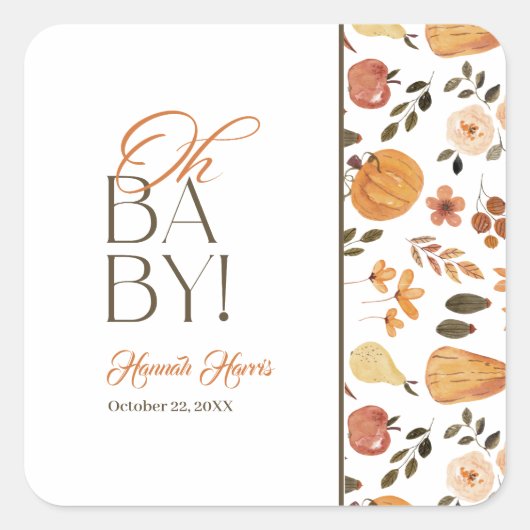 Herfst Thema Baby Shower Vierkante Sticker (Voorkant)