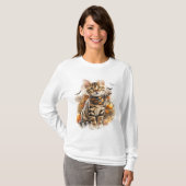 HERFST THEMA BENGAL CAT MET POMPOENEN T-SHIRT (Voorkant volledig)