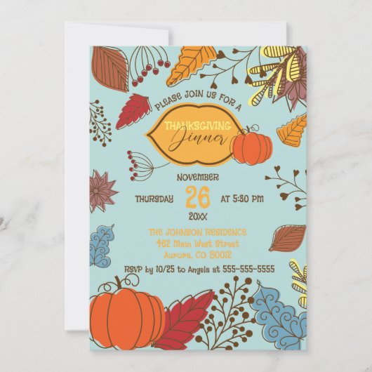 Herfst-thema bladeren bessen pompoen Thanksgiving Kaart (Voorkant)