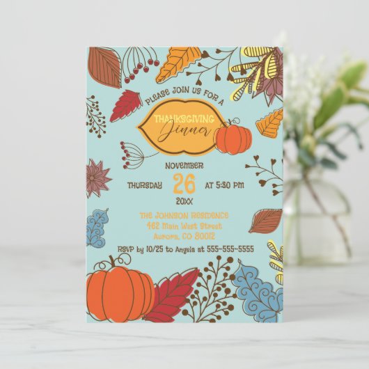 Herfst-thema bladeren bessen pompoen Thanksgiving Kaart (Staand voorkant)